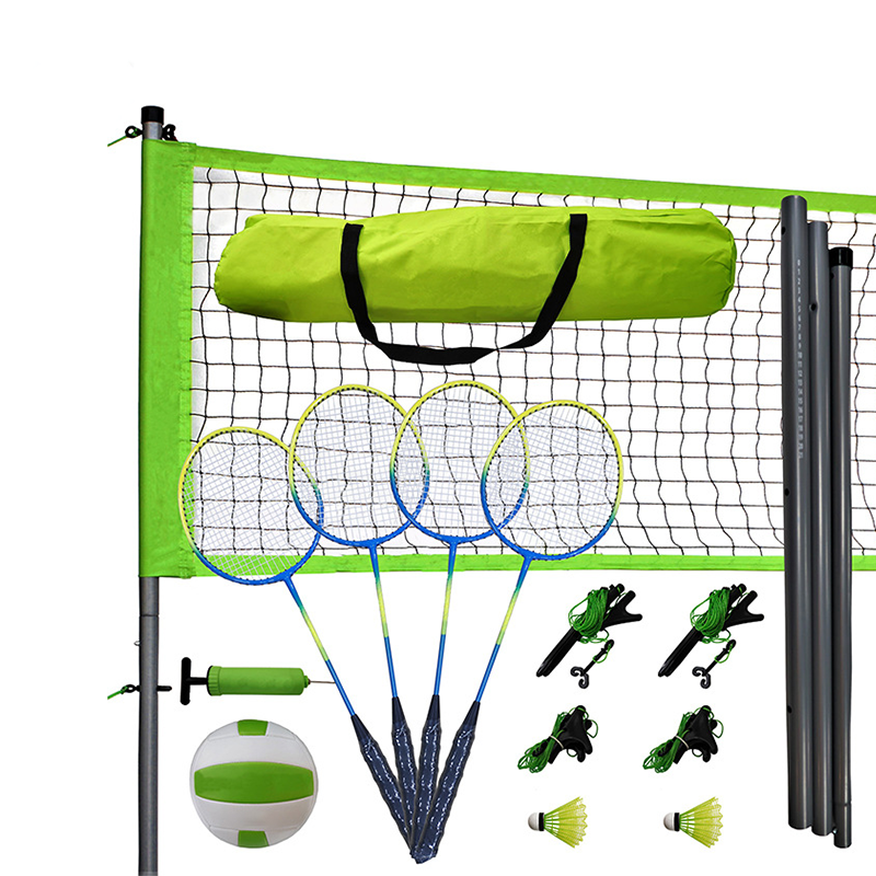 Portable Quick-Set Badminton Net System Lightweight Park/Backyard Training Net with Ground Spikes & Site Boundaries Markers