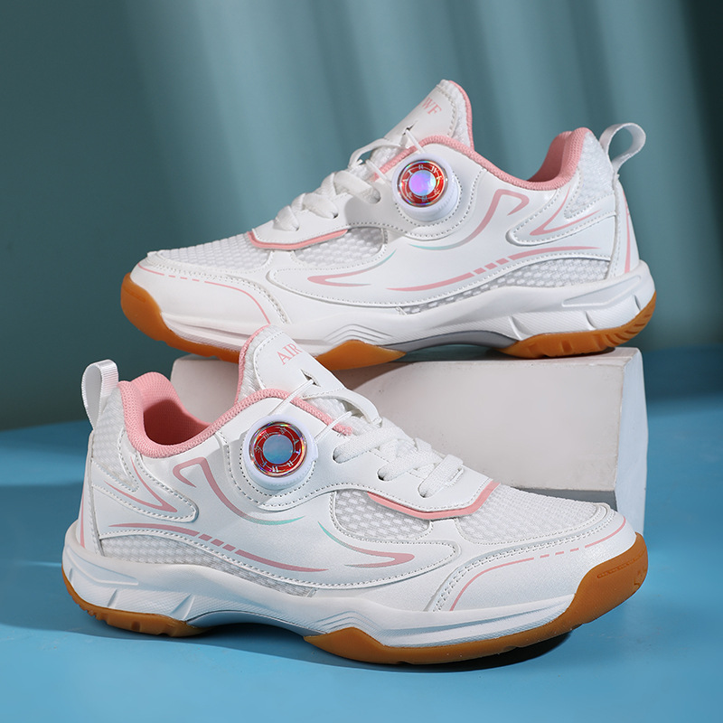 Children's Professional Badminton Shoes with Buttons for Boys, Lightweight and Breathable Tennis Shoes, Durable Anti-Slip Athletic Shoes for Girls